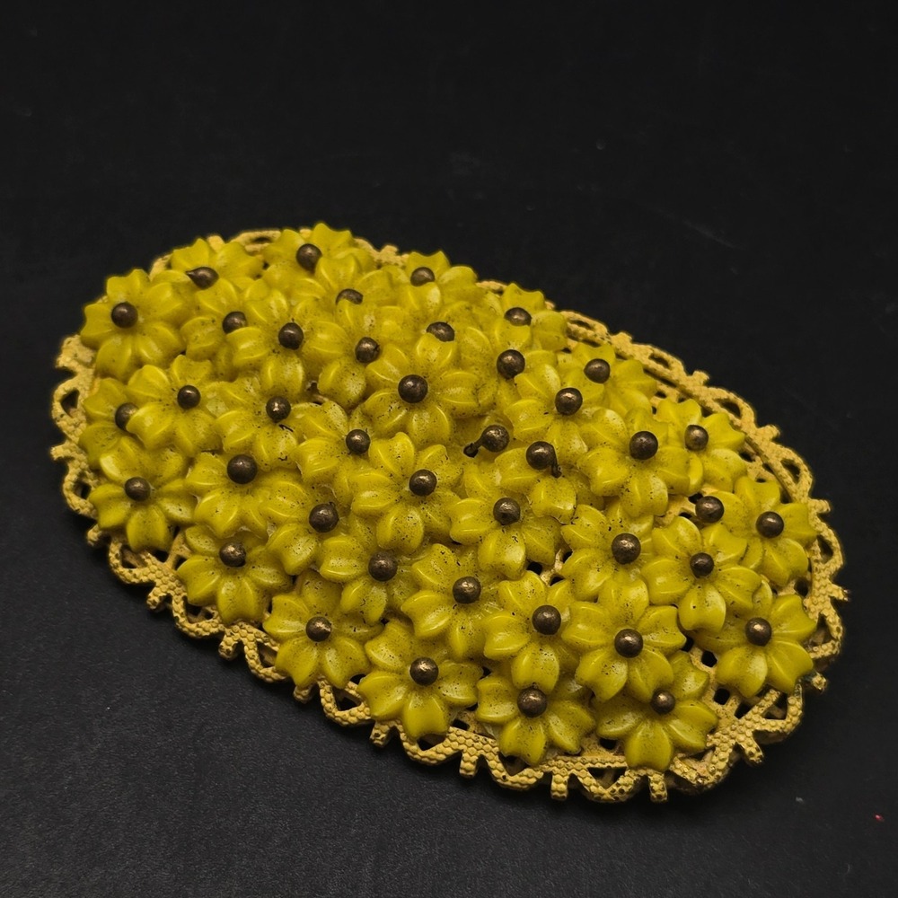 Miriam Haskell Yellow Flower Brooch Oval Vintage Jewelry